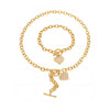 Wholesale Heart Pendant Ot Clasp Collarbone Necklace And Bracelet In Stainless Steel With Real Gold Plated Electroplating For Women