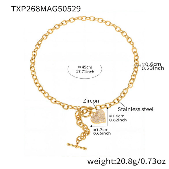 Wholesale Heart Pendant Ot Clasp Collarbone Necklace And Bracelet In Stainless Steel With Real Gold Plated Electroplating For Women