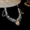 Wholesale Heart Shape Artificial Crystal And Pearl Clavicle Necklace Handmade For Women