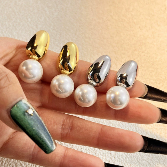 Wholesale Heart Shape Geometric Stainless Steel Electroplated Pearl Earrings For Women