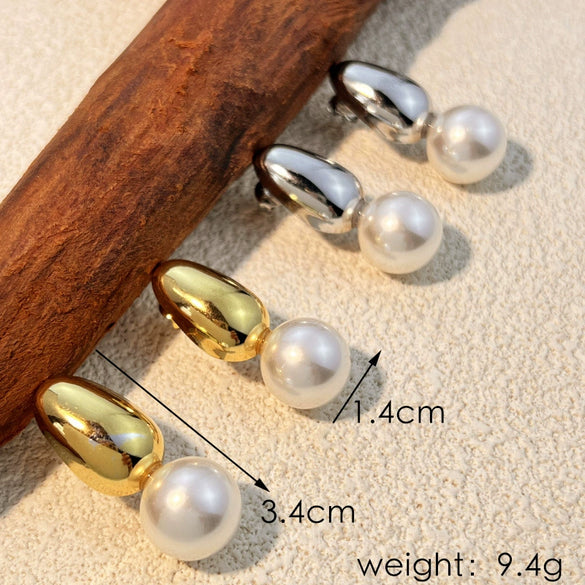 Wholesale Heart Shape Geometric Stainless Steel Electroplated Pearl Earrings For Women