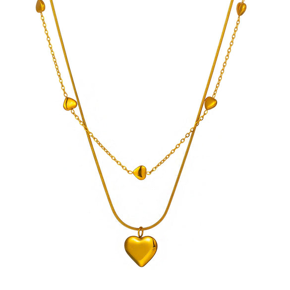 Wholesale Heart Shape 18K Goldplated Titanium Steel Double Layer Snake Bone Chain Necklace For Women