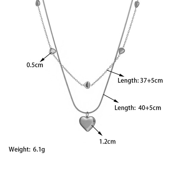 Wholesale Heart Shape 18K Goldplated Titanium Steel Double Layer Snake Bone Chain Necklace For Women
