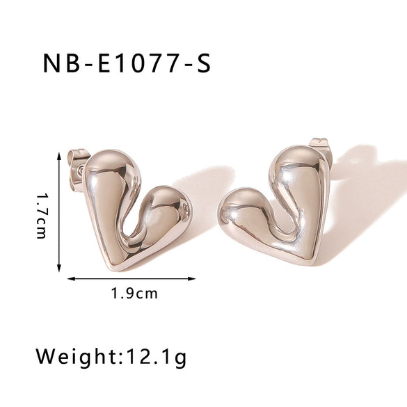 Wholesale Heart Shaped And Geometric C Shaped Fashionable Earrings For Women Stainless Steel With 18K Vacuum Plated In Furnace