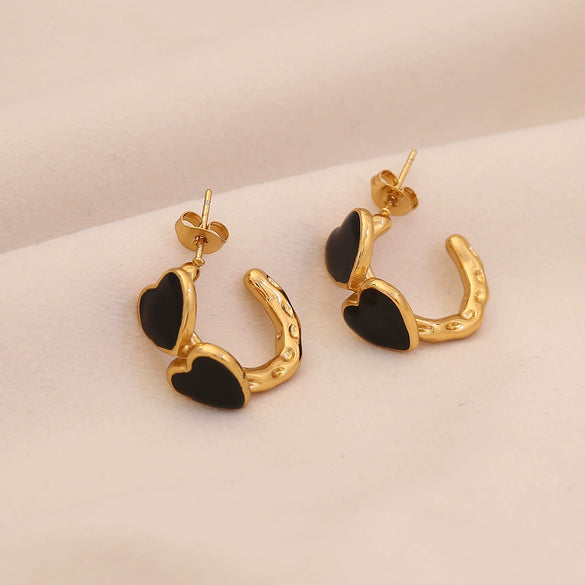 Wholesale Heart Shaped C Shaped Stainless Steel Earrings With Dripping Oil For Women