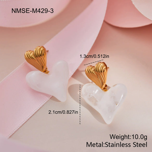 Wholesale Heart Shaped Geometric Resin 18K Gold Electroplated Earrings For Women