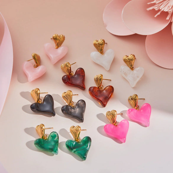 Wholesale Heart Shaped Geometric Resin 18K Gold Electroplated Earrings For Women