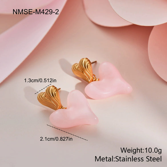 Wholesale Heart Shaped Geometric Resin 18K Gold Electroplated Earrings For Women