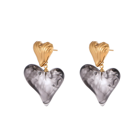 Wholesale Heart Shaped Geometric Resin 18K Gold Electroplated Earrings For Women