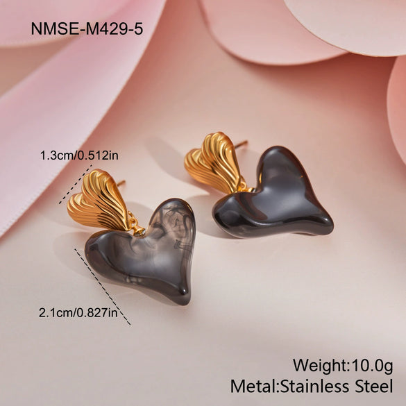 Wholesale Heart Shaped Geometric Resin 18K Gold Electroplated Earrings For Women