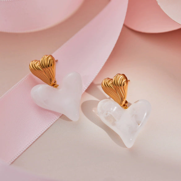 Wholesale Heart Shaped Geometric Resin 18K Gold Electroplated Earrings For Women
