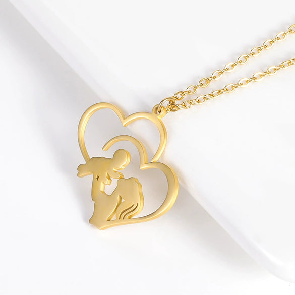 Wholesale Heart Shaped Hollow Stainless Steel Necklace With Heart Shaped Pendant For Mother And Kids Electroplated