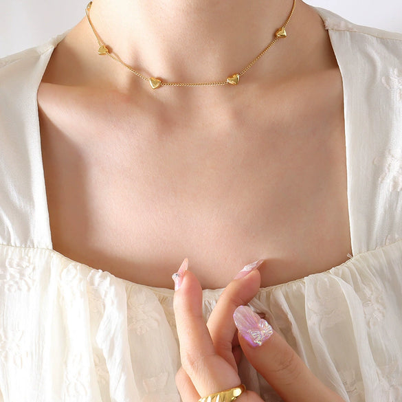 Wholesale Heart Shaped Love Pattern 316L Stainless Steel Gold Plated Jewelry Set For Women Necklace And Bracelet