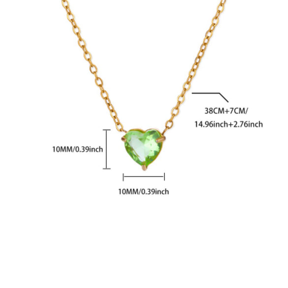 Wholesale Heart Shaped Stainless Steel Birthstone Necklace With 18K Gold Plated Electroplating For Women