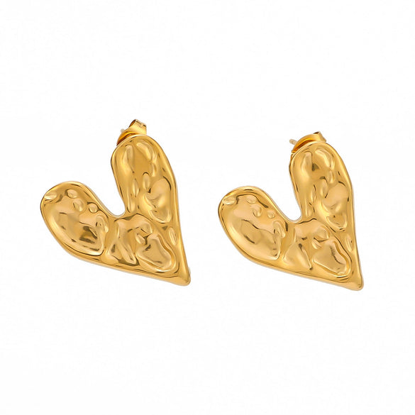Wholesale Heart Shaped Stainless Steel Earrings With 18K Gold Plated Geometric Rock Surface For Women