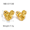Wholesale Heart Shaped Stud Earrings For Women Glossy Pleated Stainless Steel 18K Gold Plated