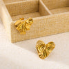 Wholesale Heart Shaped Stud Earrings For Women Glossy Pleated Stainless Steel 18K Gold Plated