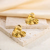 Wholesale Heart Shaped Stud Earrings For Women Glossy Pleated Stainless Steel 18K Gold Plated