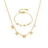 Wholesale Heart Shaped Super Flash Zircon Stainless Steel 18K Gold Plated Necklace Bracelet Set For Women