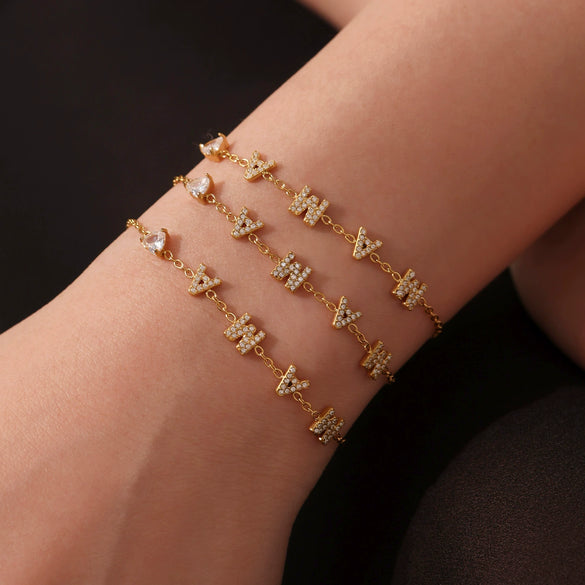 Wholesale Heart Shaped Super Flash Zircon Stainless Steel 18K Gold Plated Necklace Bracelet Set For Women