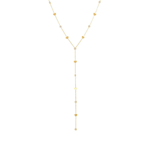 Wholesale Heart Shaped Zircon Y Shaped Tassel Women's Necklace In Stacked Stainless Steel With 18K Gold Electroplating