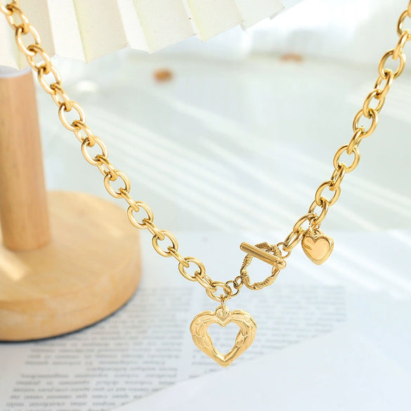 Wholesale Heart Style 316L Stainless Steel Women's Clavicle Necklace With Electroplating And Ot Buckle