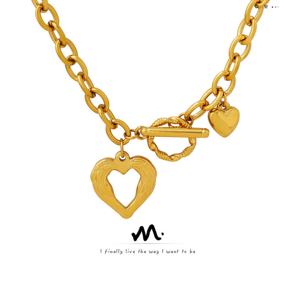 Wholesale Heart Style 316L Stainless Steel Women's Clavicle Necklace With Electroplating And Ot Buckle