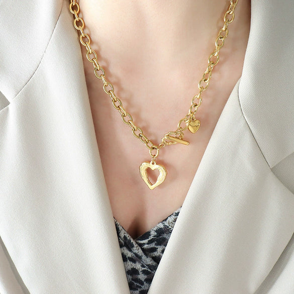 Wholesale Heart Style 316L Stainless Steel Women's Clavicle Necklace With Electroplating And Ot Buckle