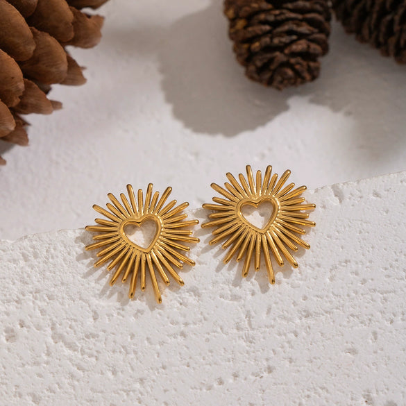 Wholesale Heartshaped Abstract Design Earrings Titanium Steel Stainless Steel Ear Needles Pvd Furnace Vacuum Real Gold Plating Girls