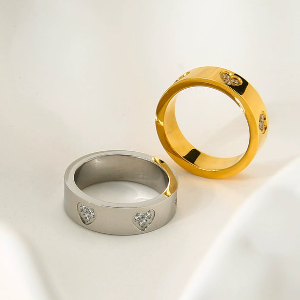 Wholesale Heartshaped And Geometric Zircon Stainless Steel 18K Gold Plated Ring For Women