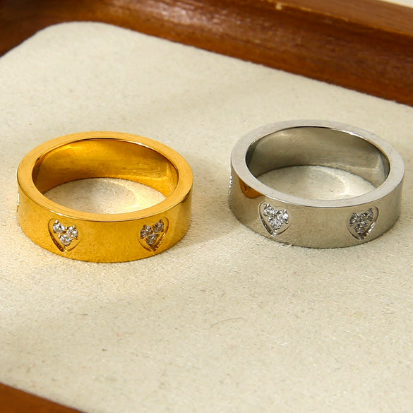 Wholesale Heartshaped And Geometric Zircon Stainless Steel 18K Gold Plated Ring For Women