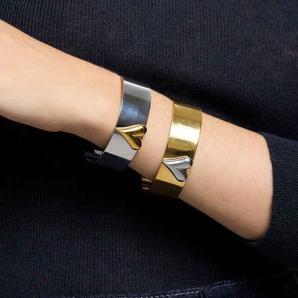 Wholesale Heartshaped Colorblocking 18K Gold Plated Stainless Steel Bracelet For Women