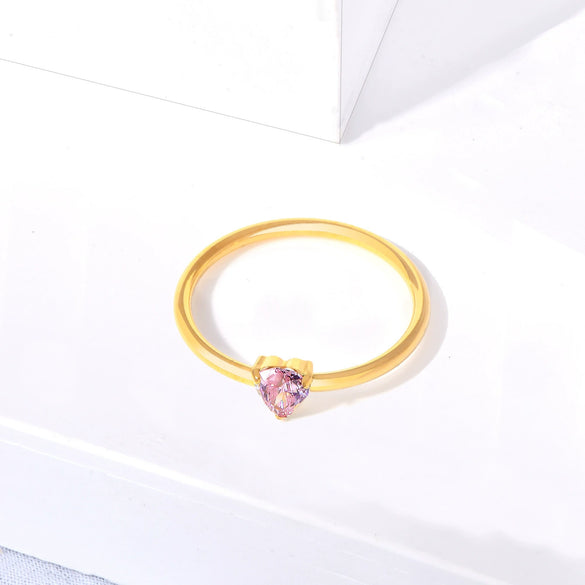 Wholesale Heartshaped Colored Diamond Ring Titanium Steel Geometric Style Women's Jewelry