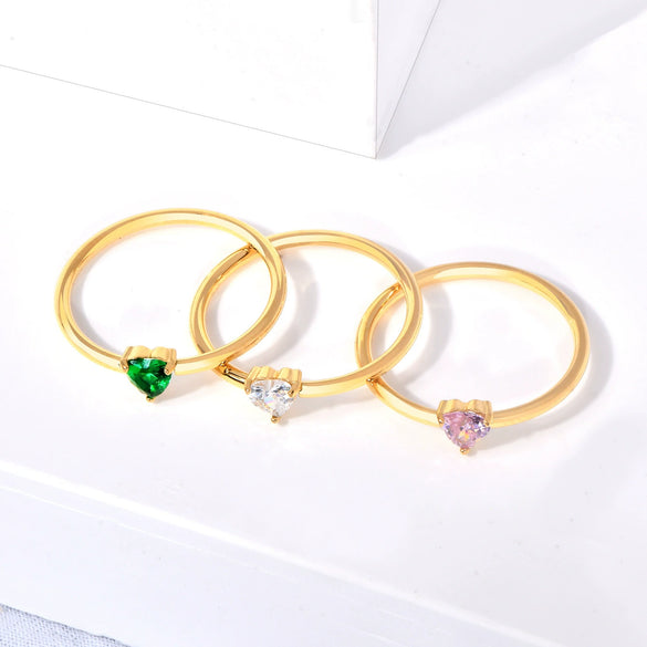 Wholesale Heartshaped Colored Diamond Ring Titanium Steel Geometric Style Women's Jewelry