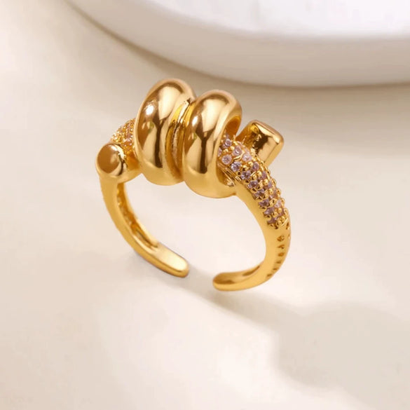 Wholesale Heartshaped Copper Ring With Gold Inlay For Women Geometric Style