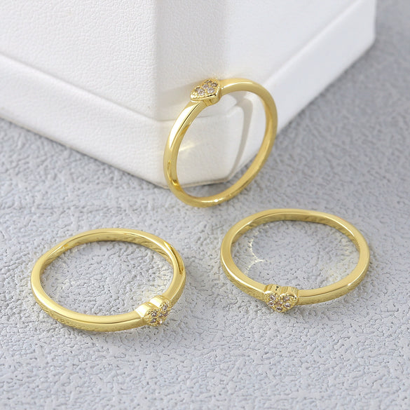 Wholesale Heartshaped Copperplated Real Gold Ring Geometric Minimalist Hand Jewelry
