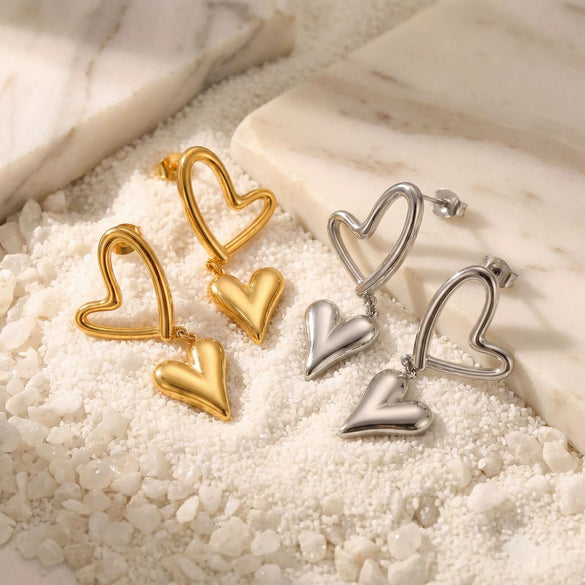 Wholesale Heartshaped Electroplated Gold And Silver Twotone Stainless Steel Earrings For Women