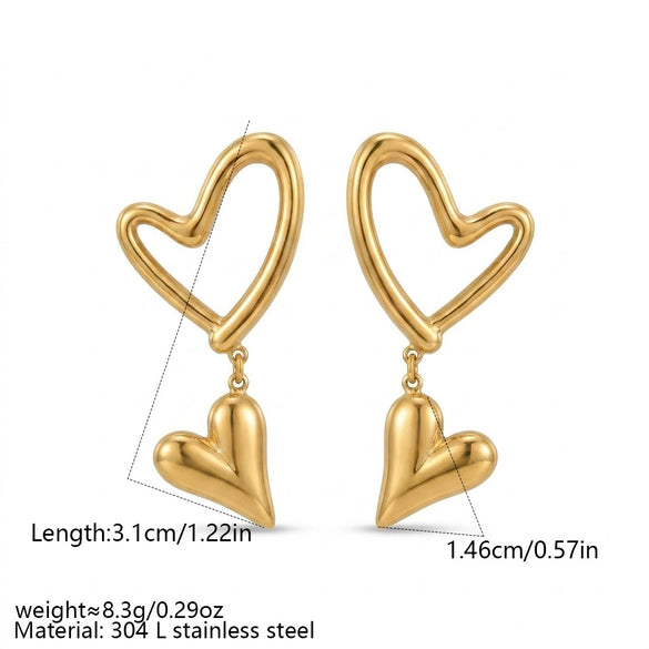 Wholesale Heartshaped Electroplated Gold And Silver Twotone Stainless Steel Earrings For Women
