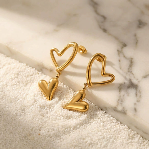 Wholesale Heartshaped Electroplated Gold And Silver Twotone Stainless Steel Earrings For Women