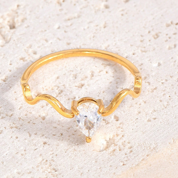 Wholesale Heartshaped Geometric Colored Diamond Ring Titanium Steel Electroplating Jewelry For Women