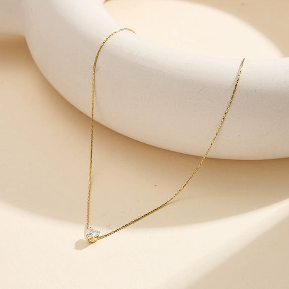 Wholesale Heartshaped Geometric Single Diamond Pendant Titanium Steel Electroplated Calendering Chain Necklace For Women