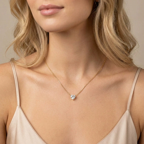 Wholesale Heartshaped Geometric Single Diamond Pendant Titanium Steel Electroplated Calendering Chain Necklace For Women