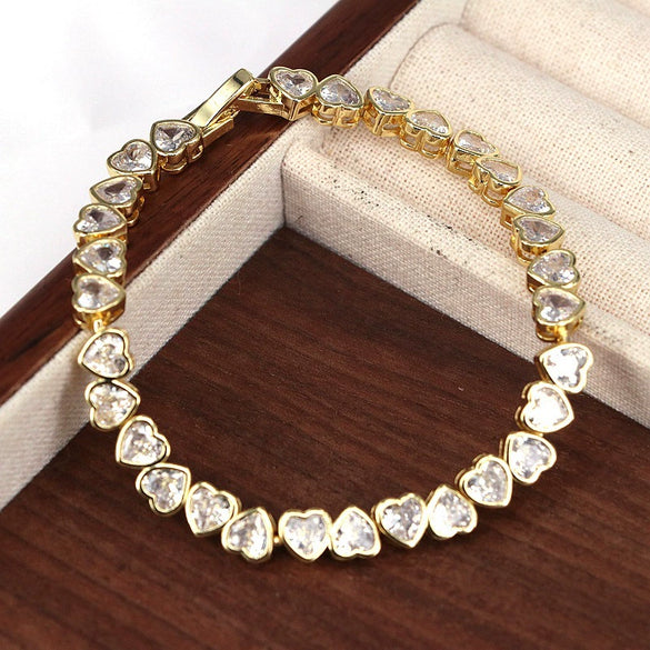 Wholesale Heartshaped Gold Plated Zirconia Bracelet Jewelry For Women