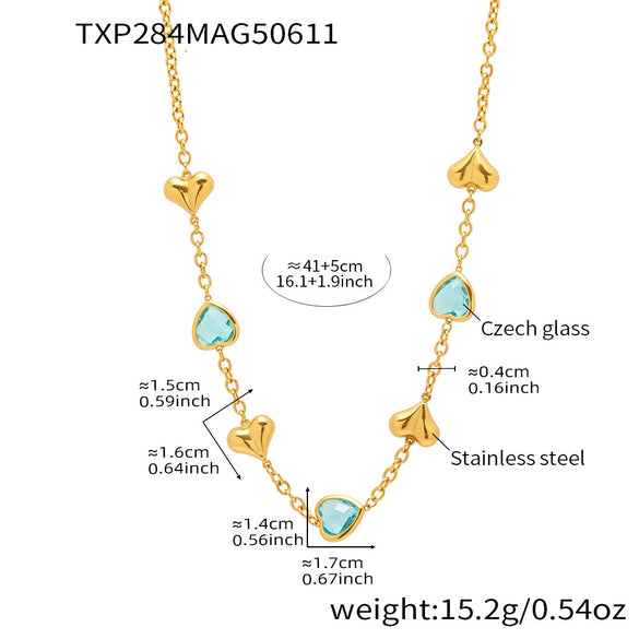 Wholesale Heartshaped Goldplated Stainless Steel And Czech Glass Ferris Wheel Super Flash Light Luxury Unisex Jewelry Set With Necklace And Hand Jewelry
