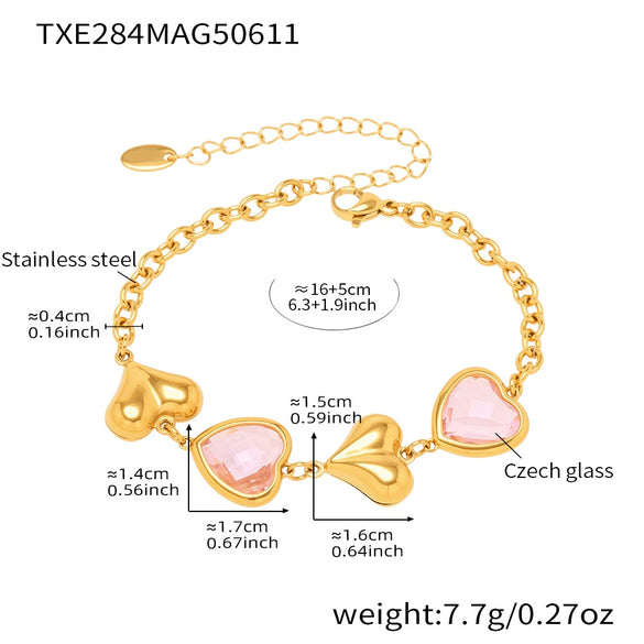 Wholesale Heartshaped Goldplated Stainless Steel And Czech Glass Ferris Wheel Super Flash Light Luxury Unisex Jewelry Set With Necklace And Hand Jewelry