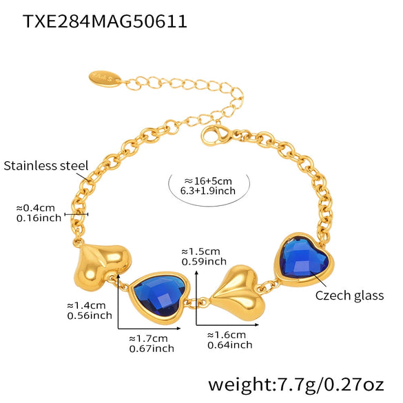Wholesale Heartshaped Goldplated Stainless Steel And Czech Glass Ferris Wheel Super Flash Light Luxury Unisex Jewelry Set With Necklace And Hand Jewelry