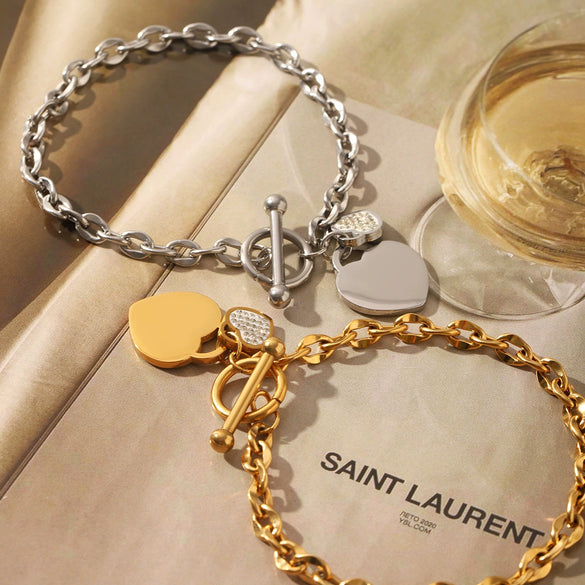 Wholesale Heartshaped Ot Buckle Bracelet For Women Stainless Steel With Pvd Vacuum Plating Inlay And Electroplating