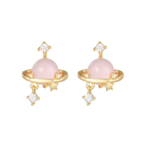 Wholesale Heartshaped Pink Zircon Earrings Brass 925 Silver Needle Electroplated Cute Jewelry