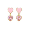 Wholesale Heartshaped Pink Zircon Earrings Brass 925 Silver Needle Electroplated Cute Jewelry