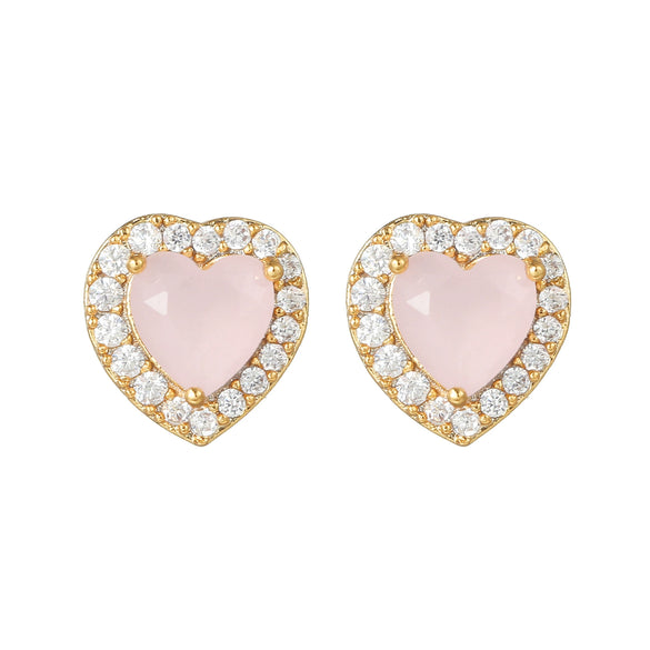 Wholesale Heartshaped Pink Zircon Earrings Brass 925 Silver Needle Electroplated Cute Jewelry